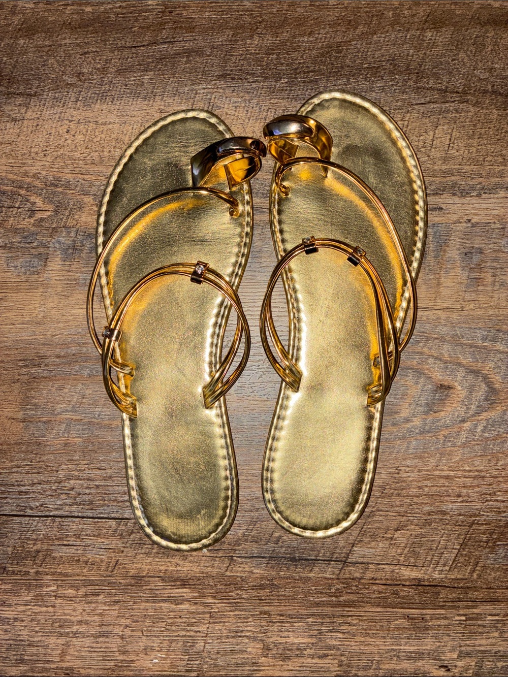 SHEIN Metallic Gold Women's Thong Slide Sandals